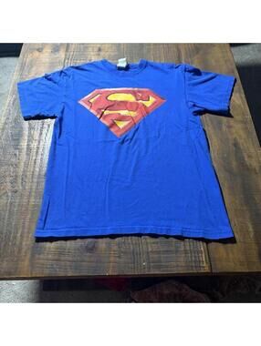 Superman Logo T Shirt Blue DC Comics Graphic Tee Size M 38/40